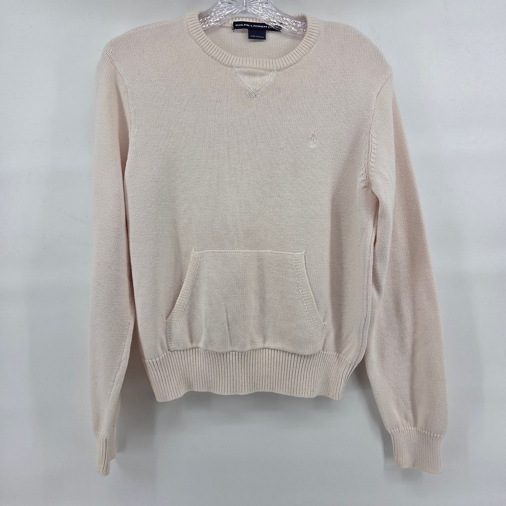 Ralph Lauren Golf Sweater Pink Cotton Knit Kangaroo Pocket‎ Preppy Old Money